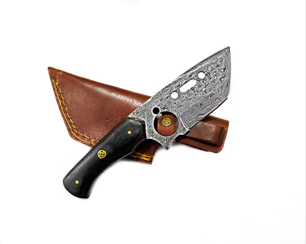 Damascus Steel Clever Style Tanto Blade by Titan Td-175/ Tactical / Micarta (Dark Red Blend) Handle