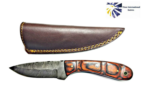 HAND FORGED KNIFE, DAMASCUS KNIFE, DROP- STYLE BLADE, Rosewood SCALES HUNTING KNIFE BY TITAN TD-180 (1)
