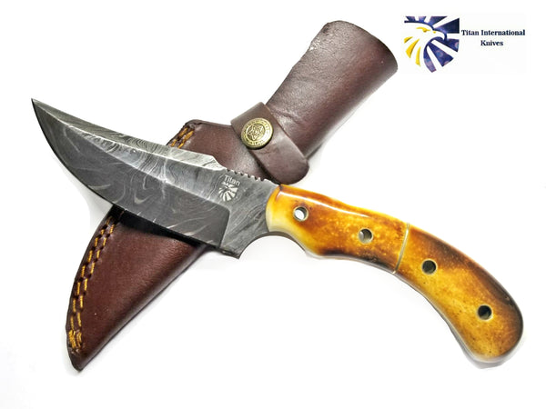 Damascus Knife Burnt Bone Handle TD-173