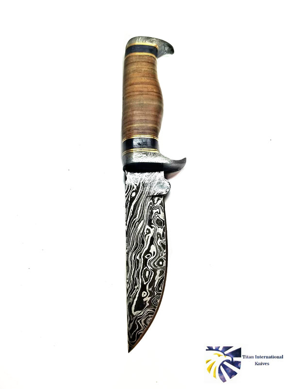 DAMASCUS KNIFE/ Titan/ Camp/ Hunting Knife / Leather Handel  TD-290