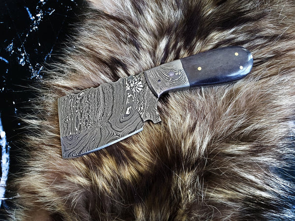 EDC Mini Cleaver/ Handmade Damascus Steel/ Bushcraft knife/ Tactical handle with Dyed Bone Handle TD-231