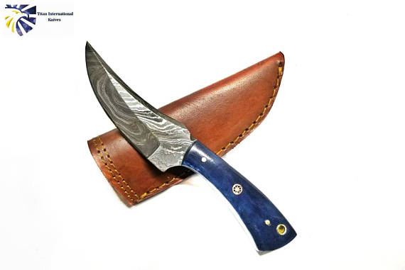 Damascus Steel Skinner Knife, Dyed Bone Grip by Titan TD-225