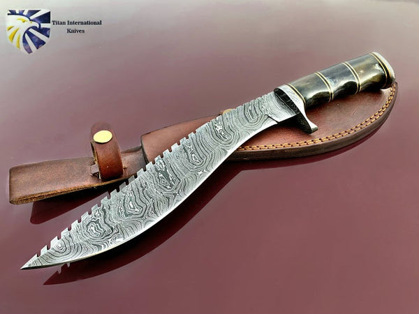 Damascus Kukri Blade Handmade by Titan High Carbon Damascus Steel Knife Custom Bone handle